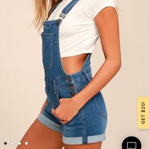 Lulu's Blue Denim Overalls Shorts Size Small
